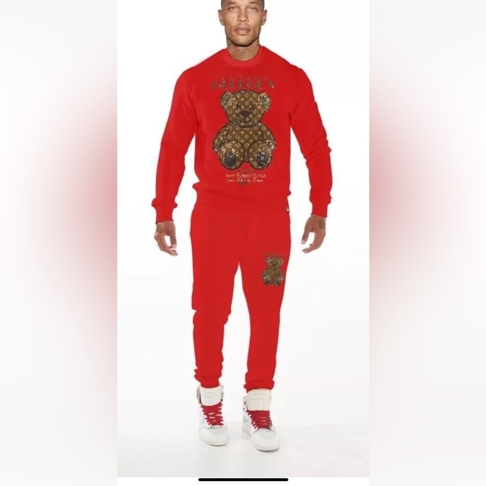 Avenue George V Paris jogging suit LUXURY Tracksuit Rhinestone Men's Red L 2xl